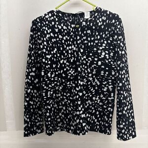 Laura Ashley Womens Small Art-Wear Black White PolkaDot Modernist Stretch Jacket